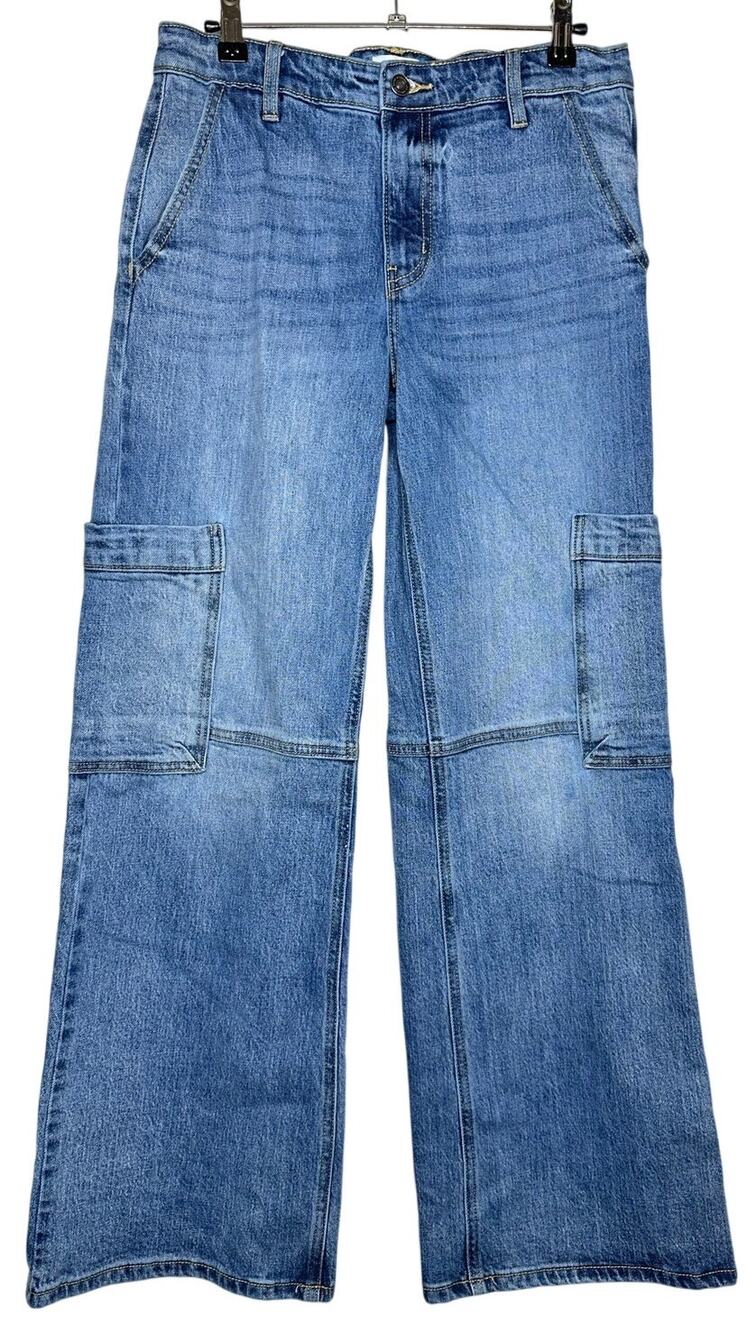 KanCan Throwback Low Rise Cargo Wide Leg Blue Denim Jeans Medium Wash Size 3/25